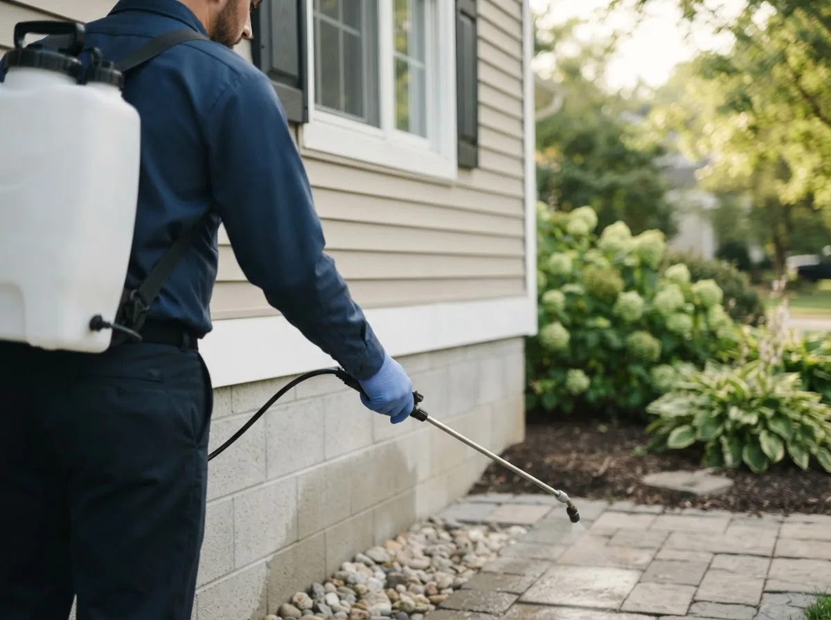 Pest control technician inspecting a home in Galena, KS